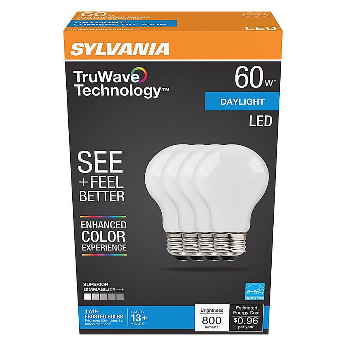 Sylvania - 40672 - Natural A19 E26 (Medium) LED Bulb Daylight 60 W 4 pk
