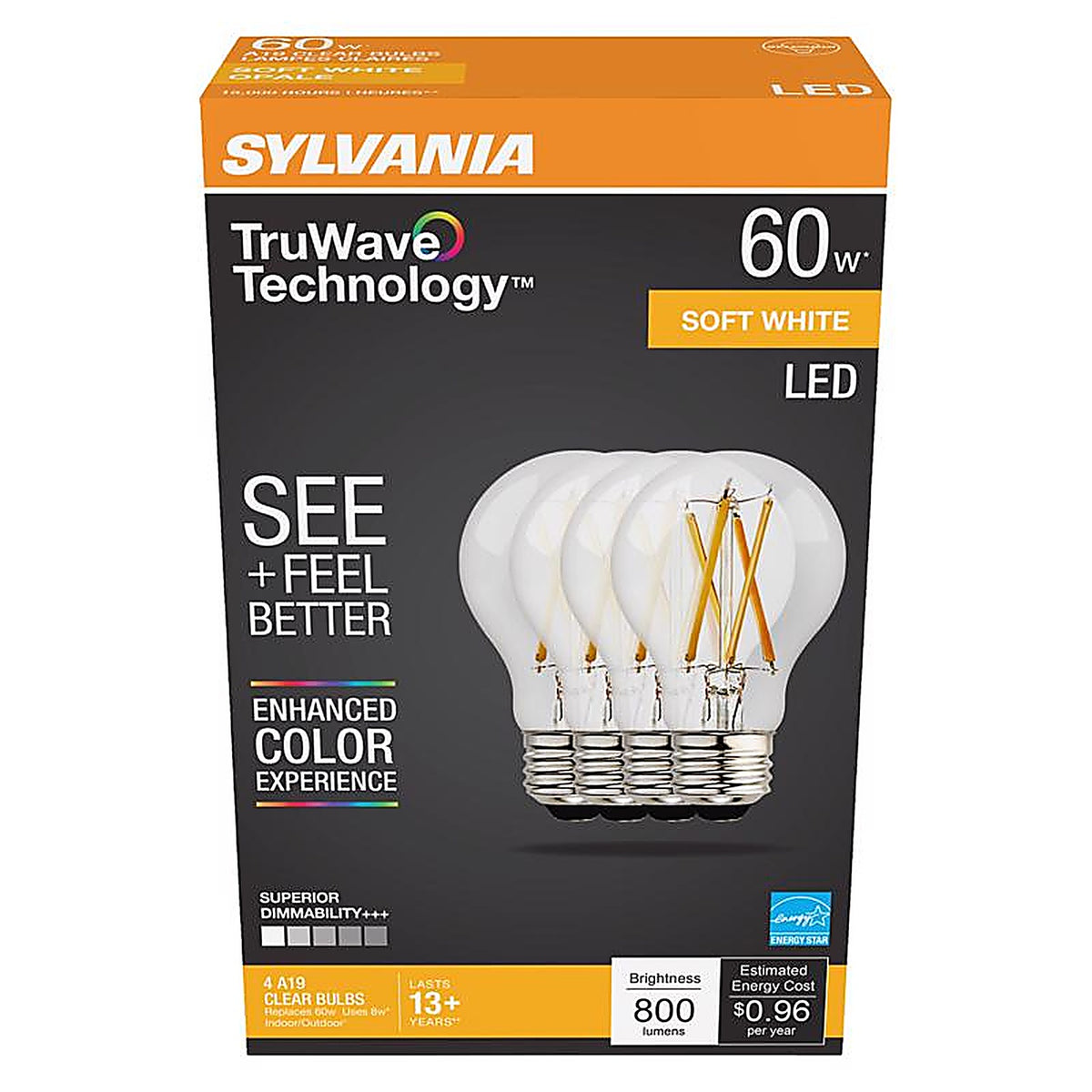 Sylvania - 40687 - Natural A19 E26 (Medium) LED Bulb Soft White 60 W 4 pk