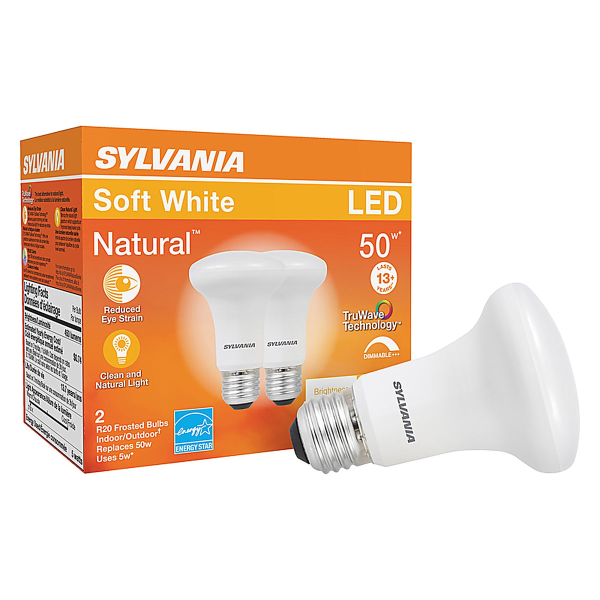 Sylvania - 40788 - Natural R20 E26 (Medium) LED Floodlight Bulb Soft White 50 W 2 pk