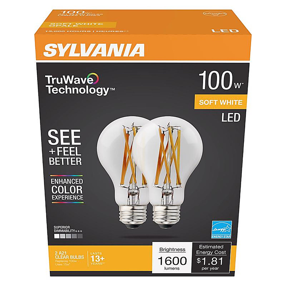 Sylvania - 40754 - Natural A21 E26 (Medium) LED Bulb Soft White 100 W 2 pk