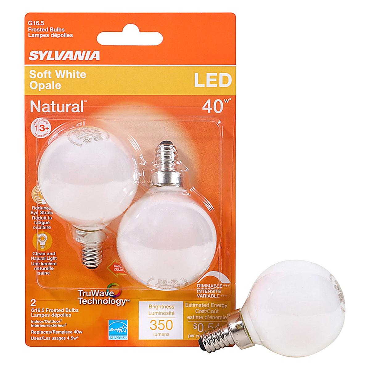 Sylvania - 40797 - Natural G16.5 E12 (Candelabra) LED Bulb Soft White 40 W 2 pk