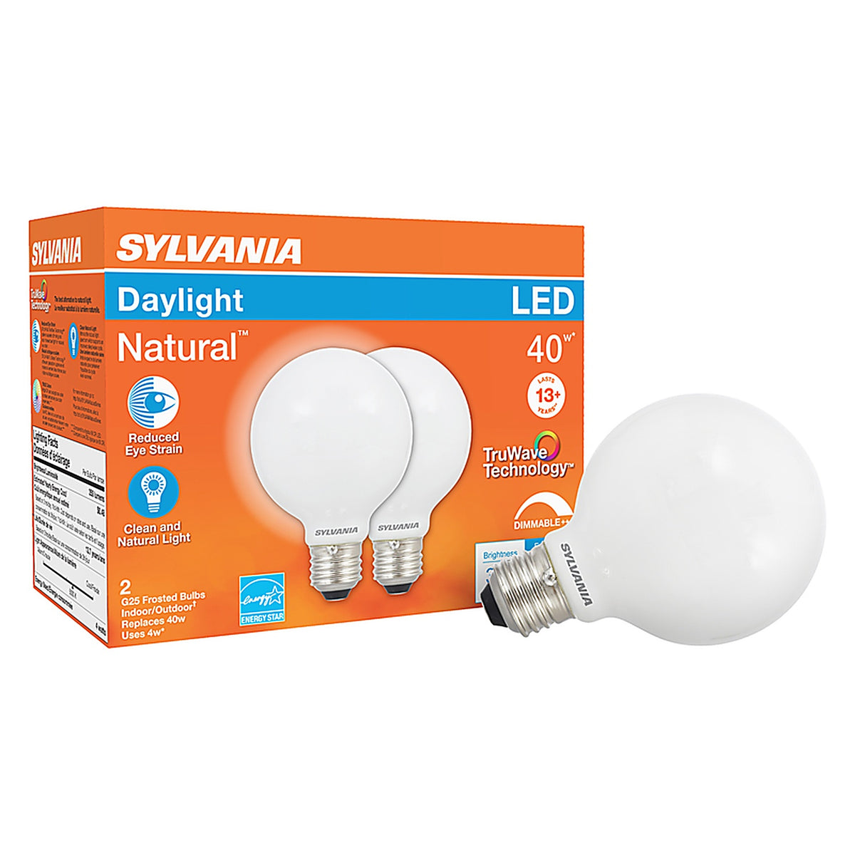 Sylvania - 40766 - Natural G25 E26 (Medium) LED Bulb Daylight 40 W 2 pk