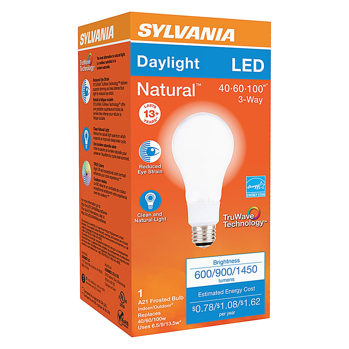 Sylvania - 40778 - Natural A21 E26 (Medium) LED Bulb Daylight 40/60/100 W 1 pk