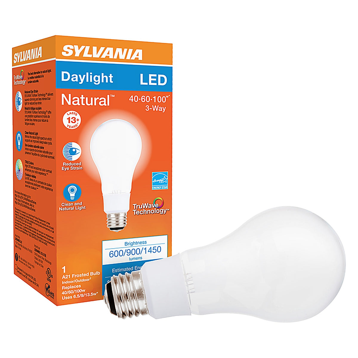 Sylvania - 40778 - Natural A21 E26 (Medium) LED Bulb Daylight 40/60/100 W 1 pk