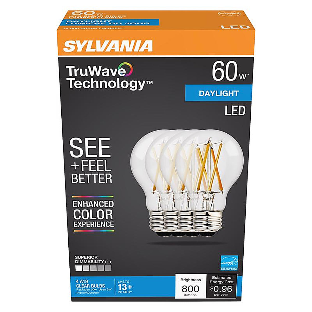 Sylvania - 49827 - Natural A19 E26 (Medium) LED Bulb Daylight 60 W 4 pk