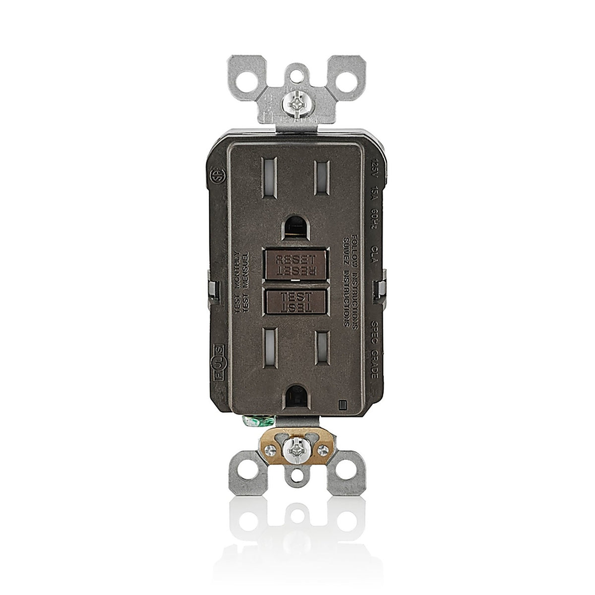 Leviton - GFTR1-00K - SmartlockPro 15 amps 125 volt Duplex Brown GFCI Outlet 5-15R - 1/Pack