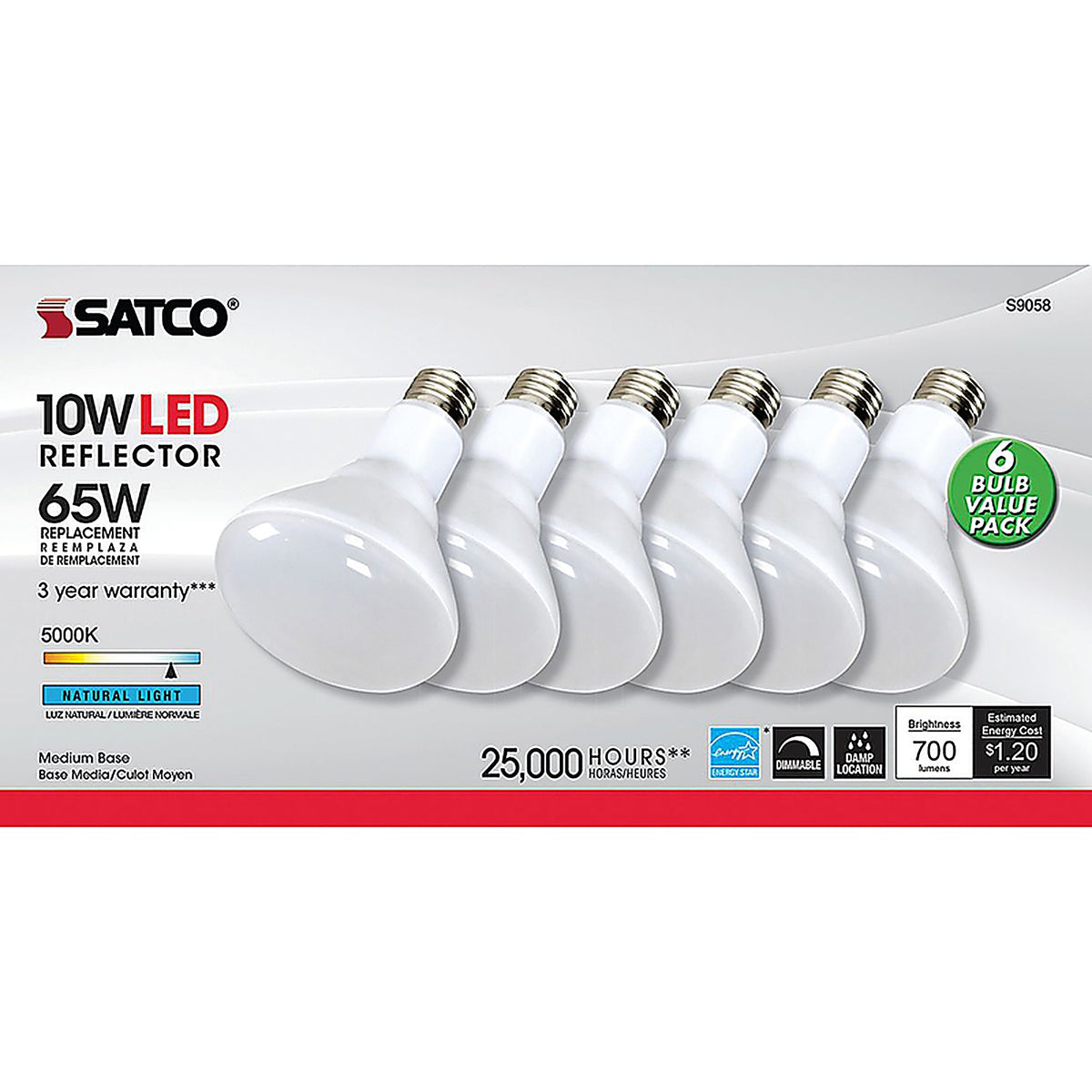 Satco - S9058 - BR30 E26 (Medium) LED Bulb Natural Light 65 Watt Equivalence 6 pk