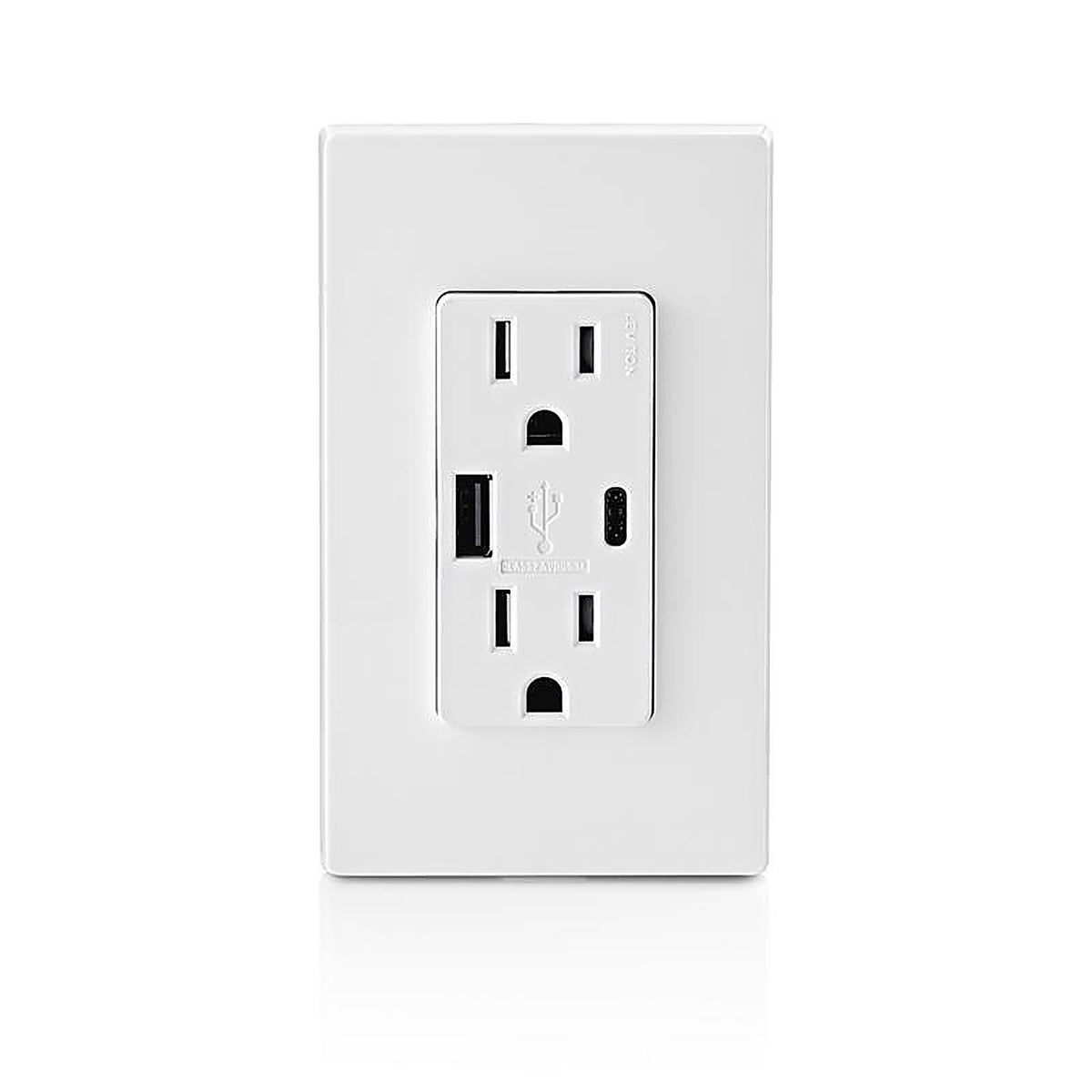 Leviton - T5633-2BW - Decora 15 amps Duplex, Type A, Type C White Outlet and USB Charger 5-15 R - 2/Pack