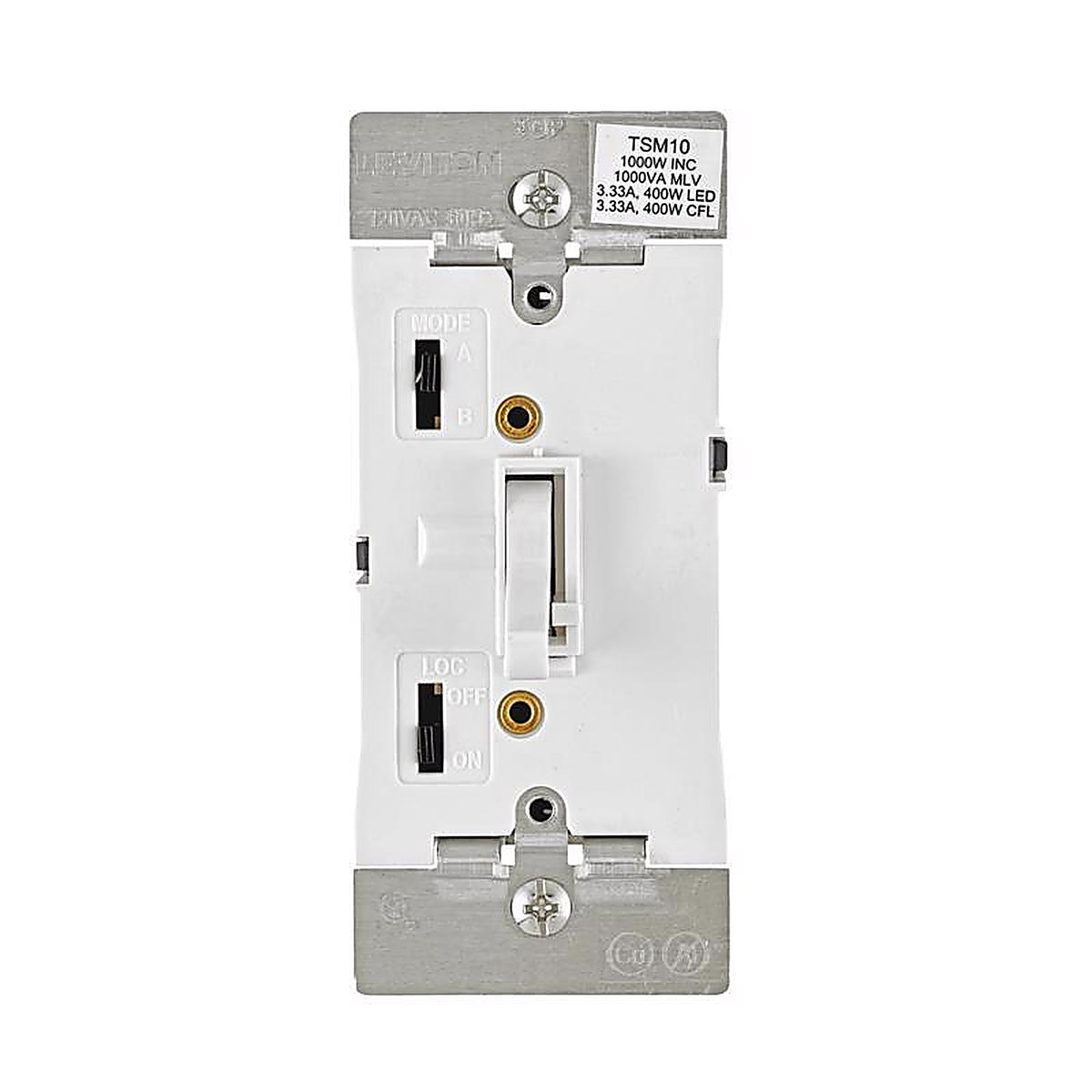 Leviton - TSM10-1LW - White 1000 W Toggle Dimmer Slide Switch 1 pk