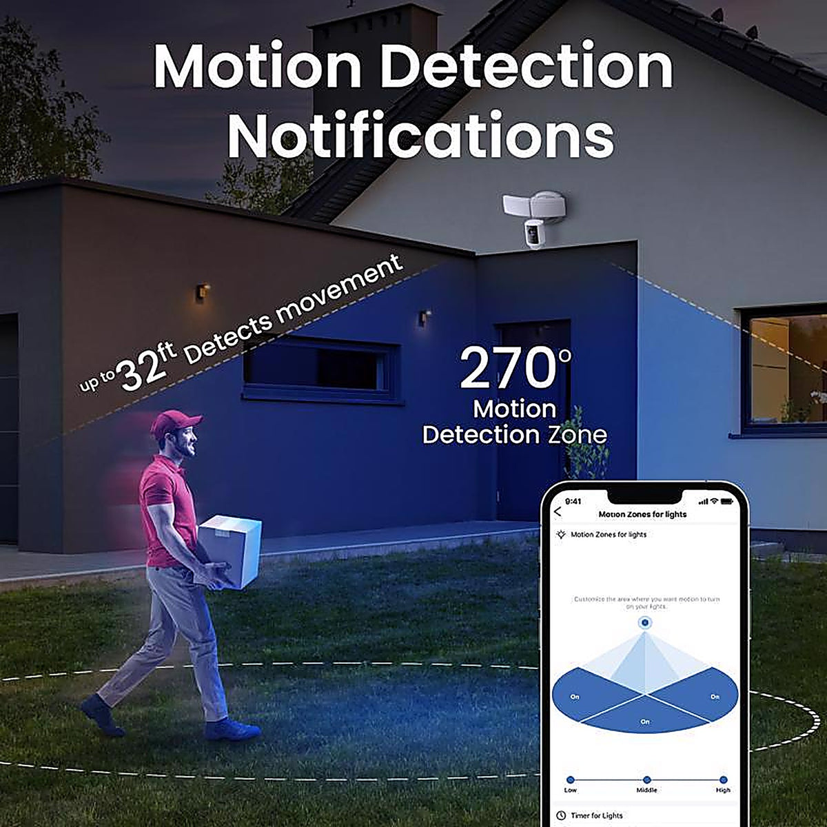 Feit Electric - SEC3000CAMWIFI - Motion-Sensing Hardwired White Security Light with Video Camera