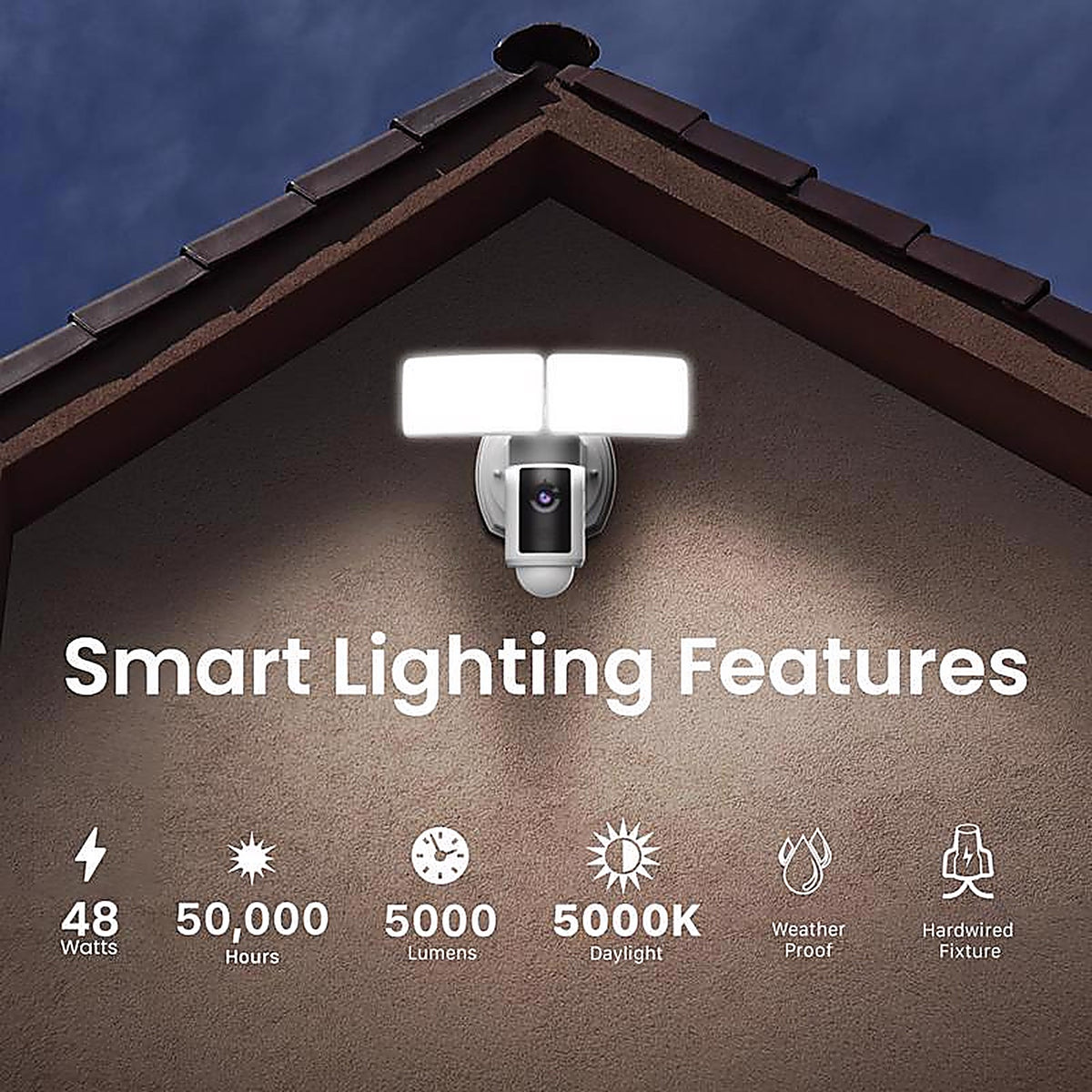 Feit Electric - SEC3000CAMWIFI - Motion-Sensing Hardwired White Security Light with Video Camera