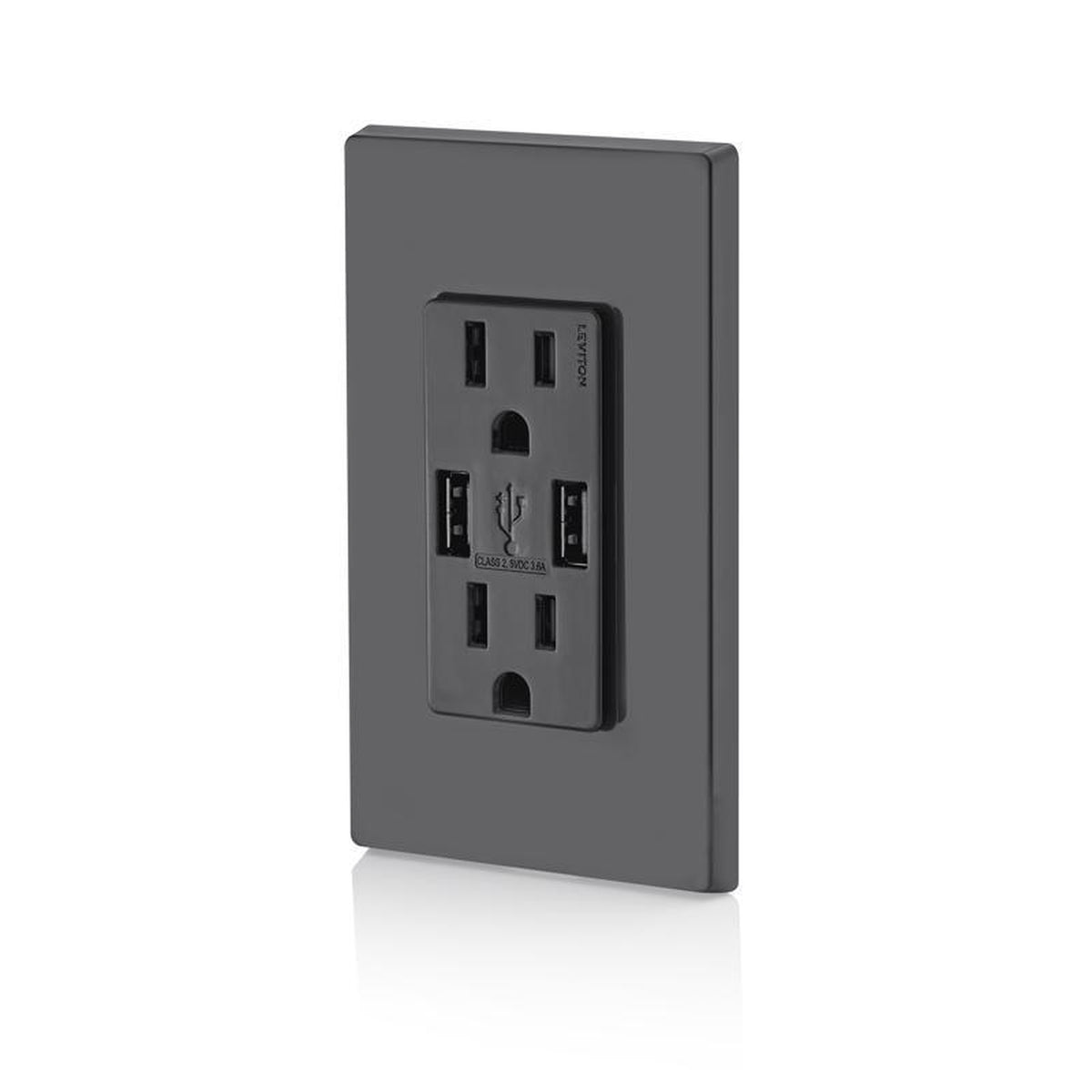 Leviton - R05-T5632-0BE - Decora 15 amps 125 volt Duplex Black Outlet and USB Charger 5-15R - 1/Pack