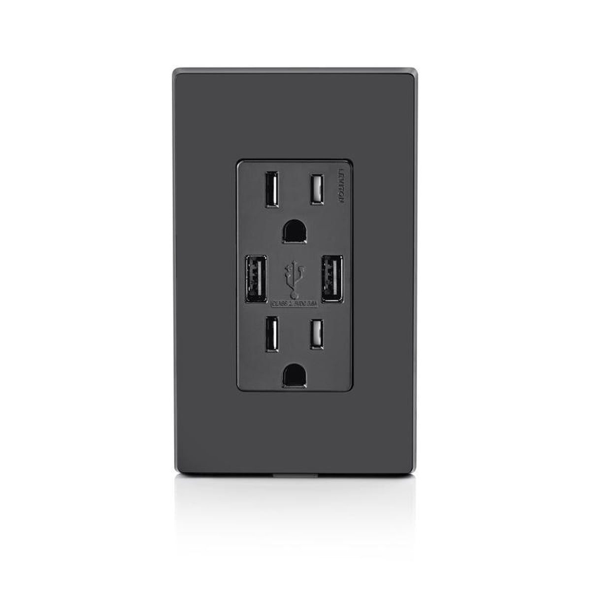 Leviton - R05-T5632-0BE - Decora 15 amps 125 volt Duplex Black Outlet and USB Charger 5-15R - 1/Pack