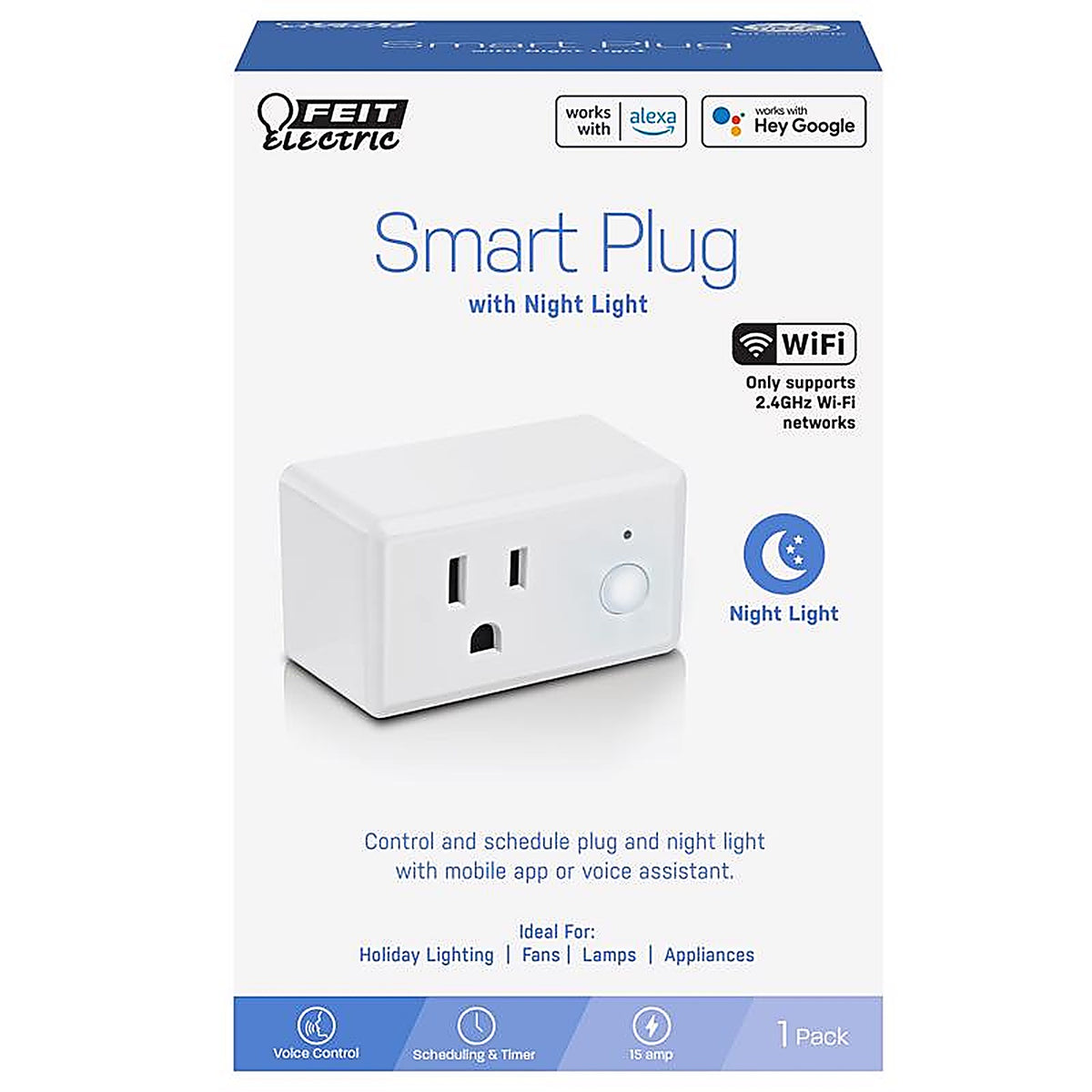 Feit Electric - PLUG/NL/WIFI - Residential Plastic Smart Plug with Night Light 1-15R Boxed