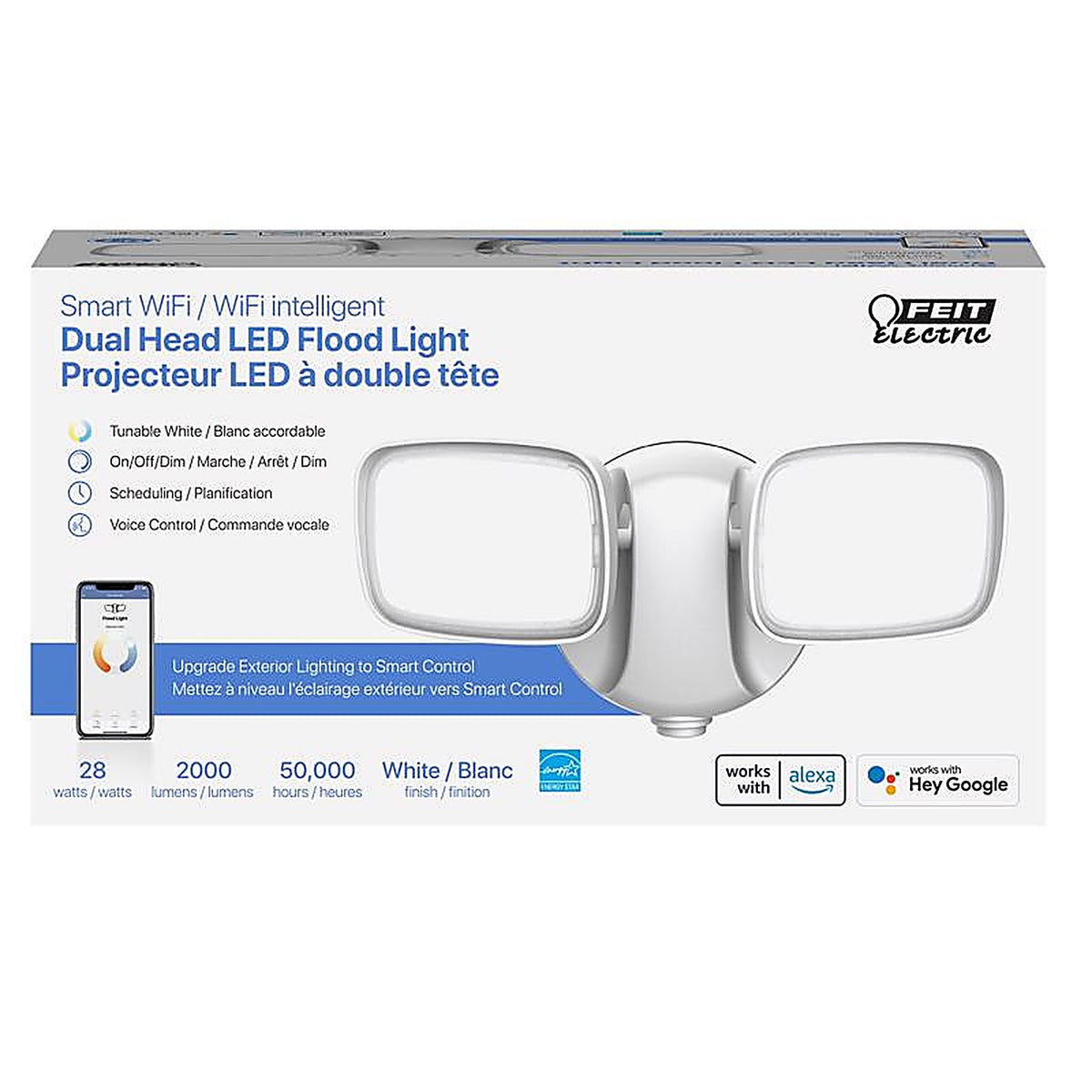 Feit Electric - S9DFL/CCT/WH/AG - Wi-Fi Hardwired LED White Security Floodlight