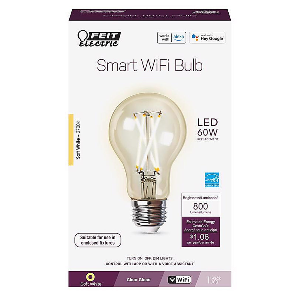 Feit Electric - A1960CL927CAFAG - A19 E26 (Medium) LED Smart Bulb Soft White 60 W 1 pk