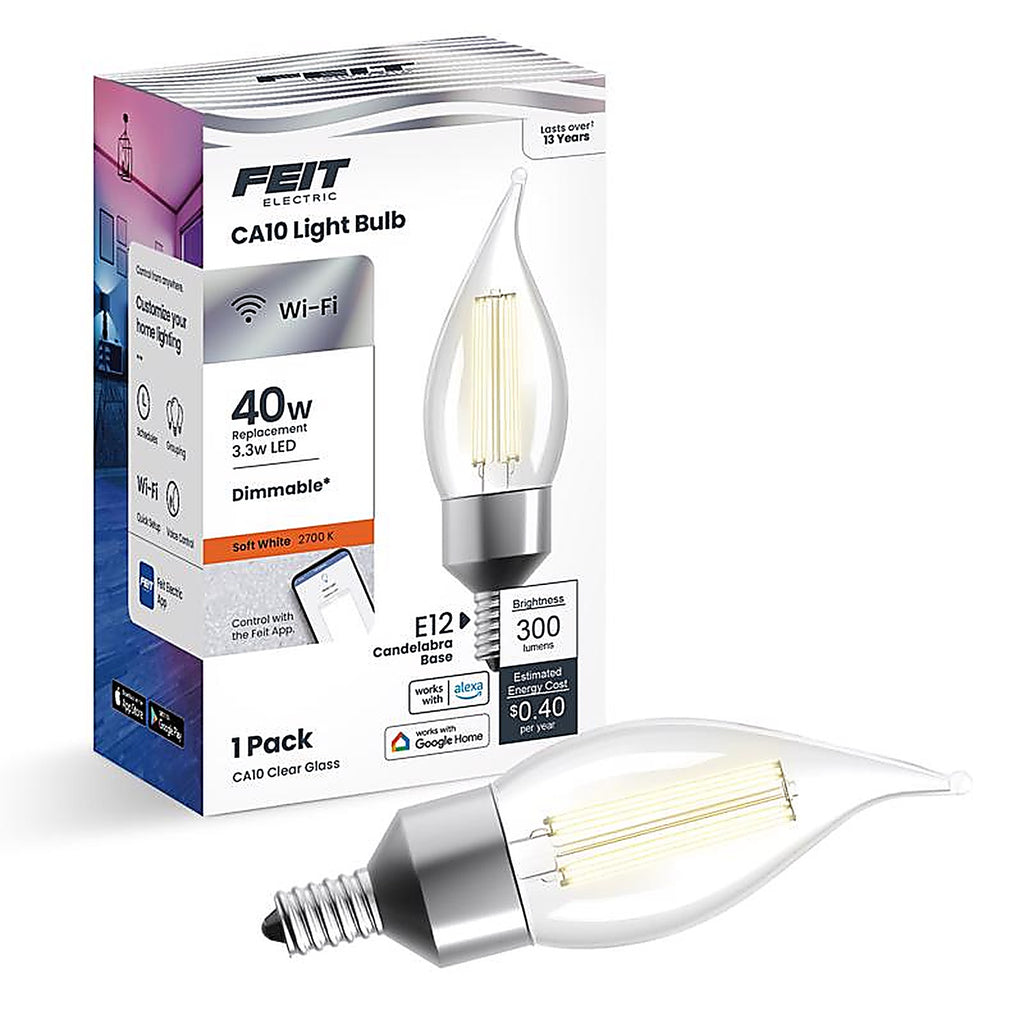Feit Electric - CFC40927CAFILAG - Flame Tip E12 (Candelabra) LED Smart Bulb Soft White 40 W 1 pk