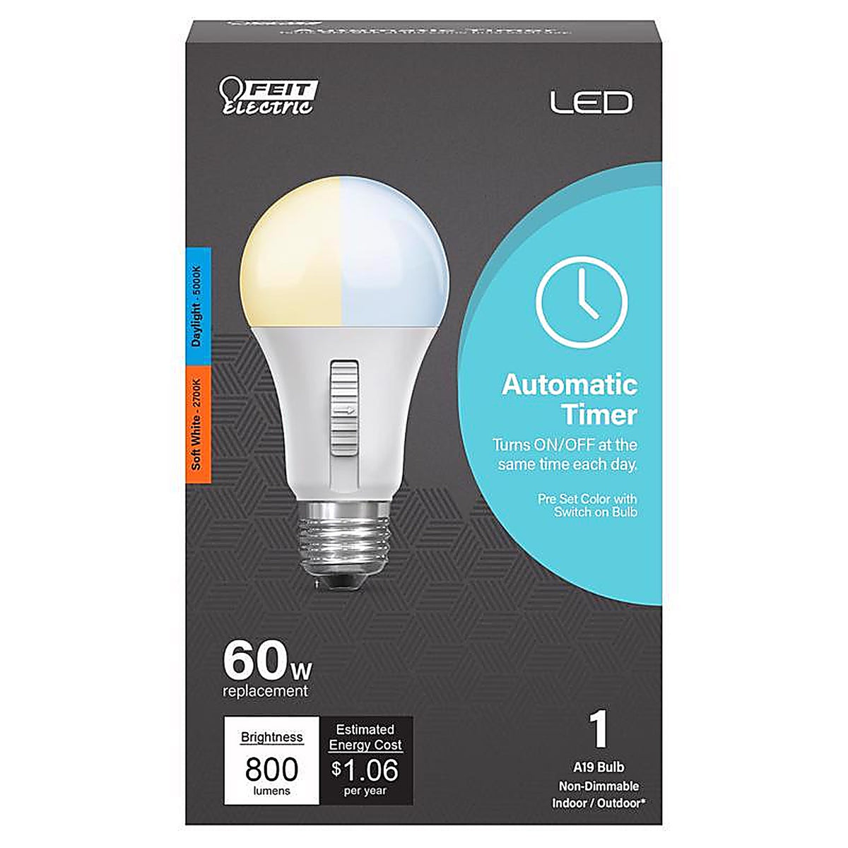 Feit Electric - OM602CCTCATIMER - Intellibulb A19 E26 (Medium) LED Bulb Soft White 60 Watt Equivalence 1 pk