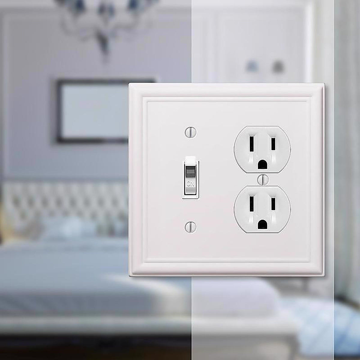 Amerelle - 149TDW - Chelsea White 2 gang Stamped Steel Duplex/Toggle Wall Plate - 1/Pack