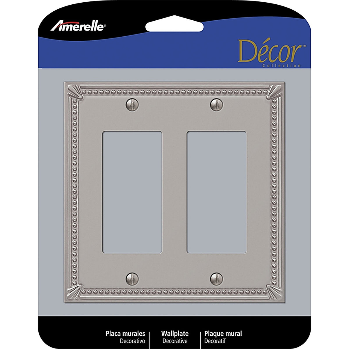 Amerelle - 74RRBN - Imperial Bead Brushed Nickel Gray 2 gang Metal Rocker Wall Plate - 1/Pack