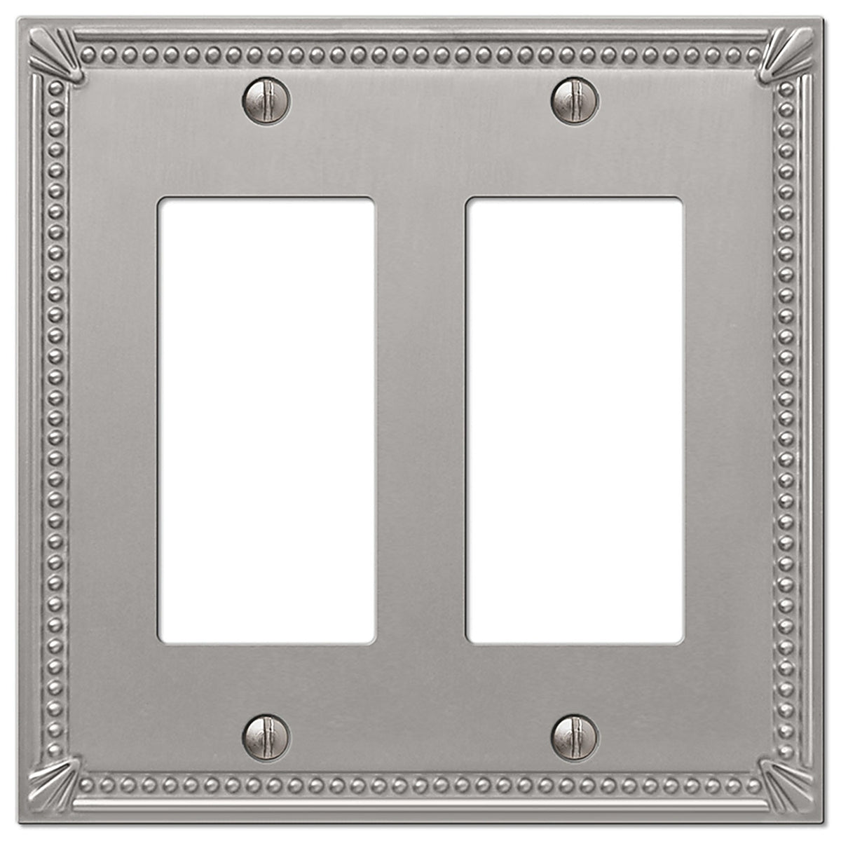 Amerelle - 74RRBN - Imperial Bead Brushed Nickel Gray 2 gang Metal Rocker Wall Plate - 1/Pack
