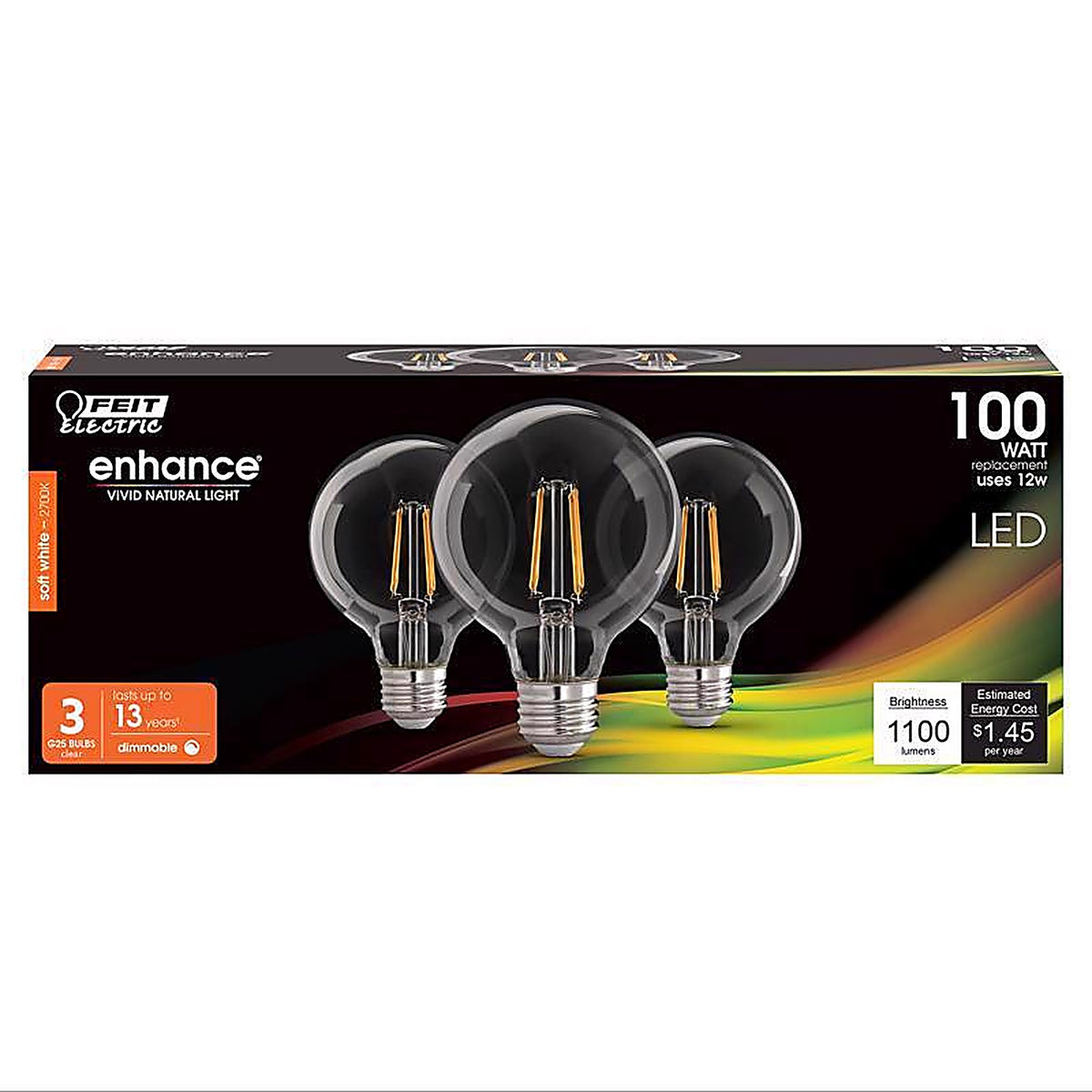 Feit Electric - G25100927CAFIL3 - G25 E26 (Medium) Filament LED Bulb Soft White 100 W 3 pk