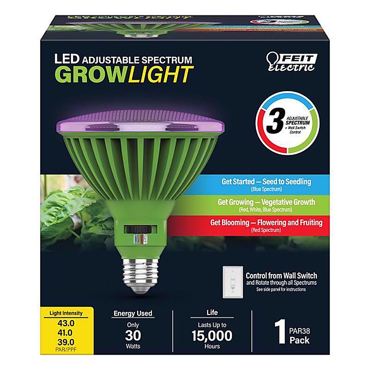 Feit Electric - PAR38ADJGRWLDHD - PAR 38 E26 (Medium) LED Grow Light Clear 1 pk
