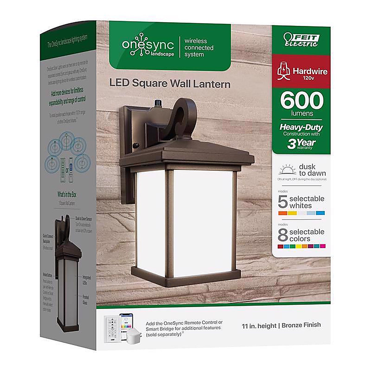 Feit - LAN11SQ/SYNC/BZ - Smart Home Bronze Dusk to Dawn LED Smart-Enabled Wall Lantern