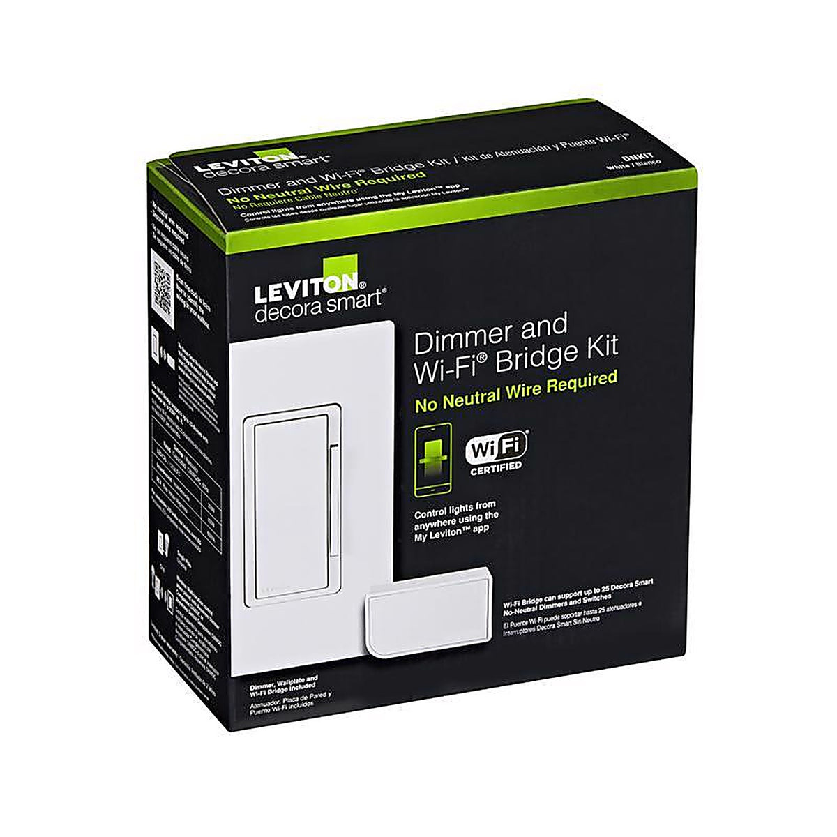 Leviton - DNKIT-1RW - Decora White WiFi Smart Dimmer Switch w/Remote Control & Smart Bridge 1 pk
