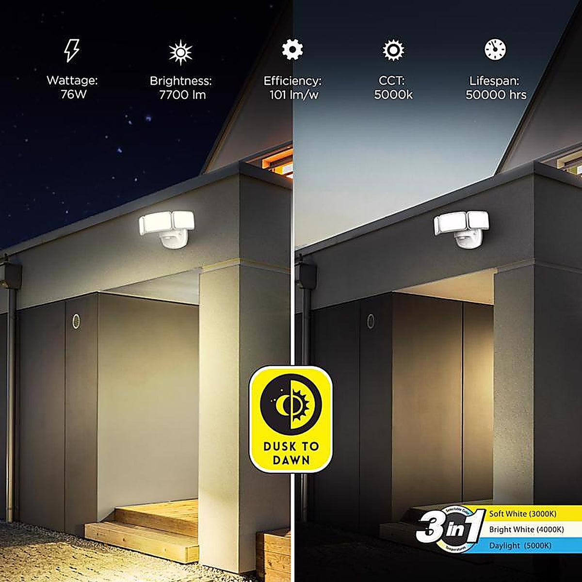 Feit - S105TFL3CCTDDWH - Dusk to Dawn Hardwired LED White Security Floodlight