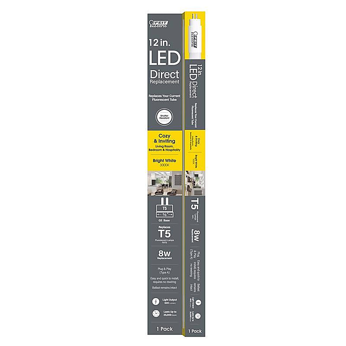Feit - T512/830/LED - General Purpose Bright White 12 in. Bi-Pin Linear LED Linear Lamp 8 Watt Equivalence 1 pk