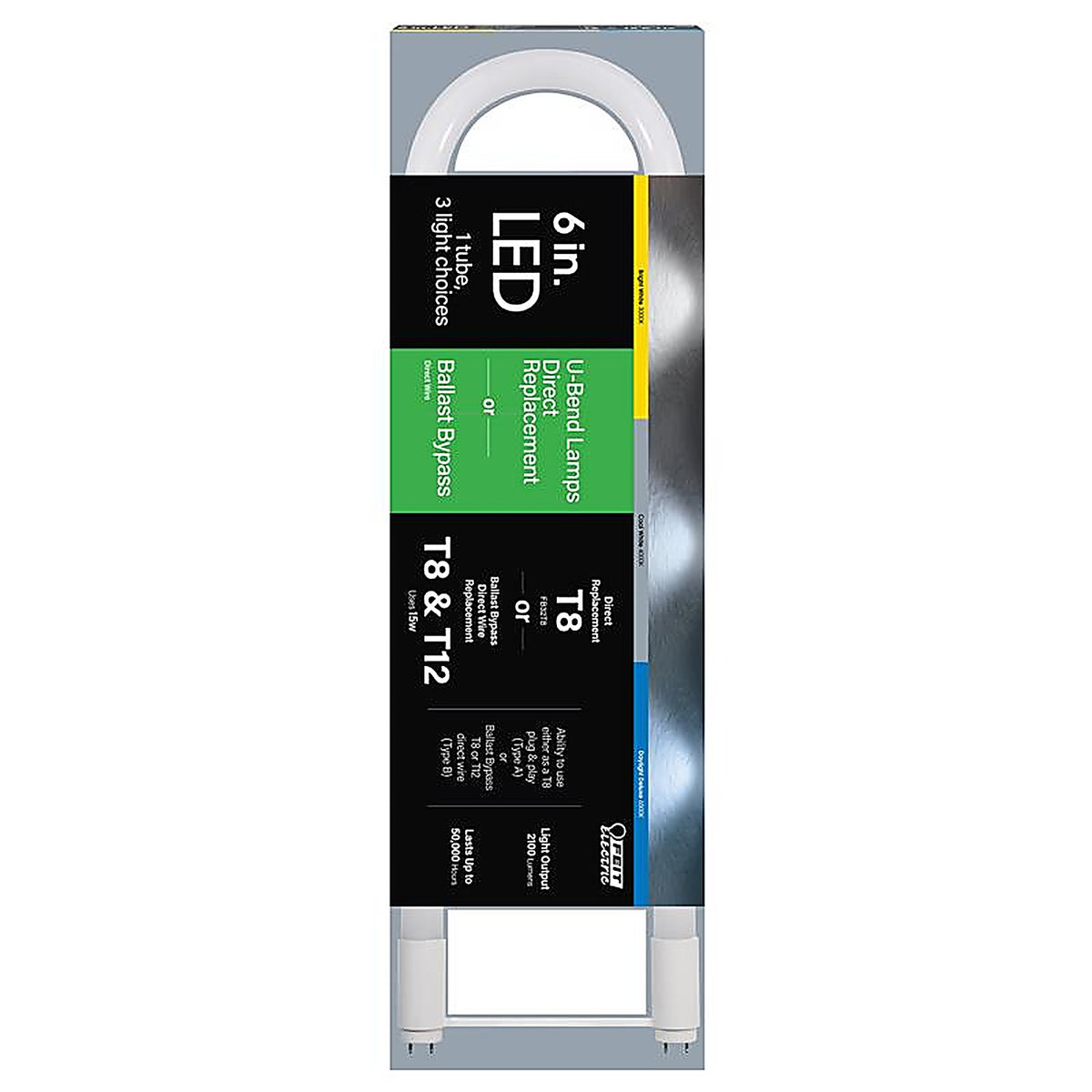 Feit Electric - T848/3CCT/U6LED - T8 Color Selectable 6 in. G13 U Bend LED Linear Lamp 32 Watt Equivalence 1 pk