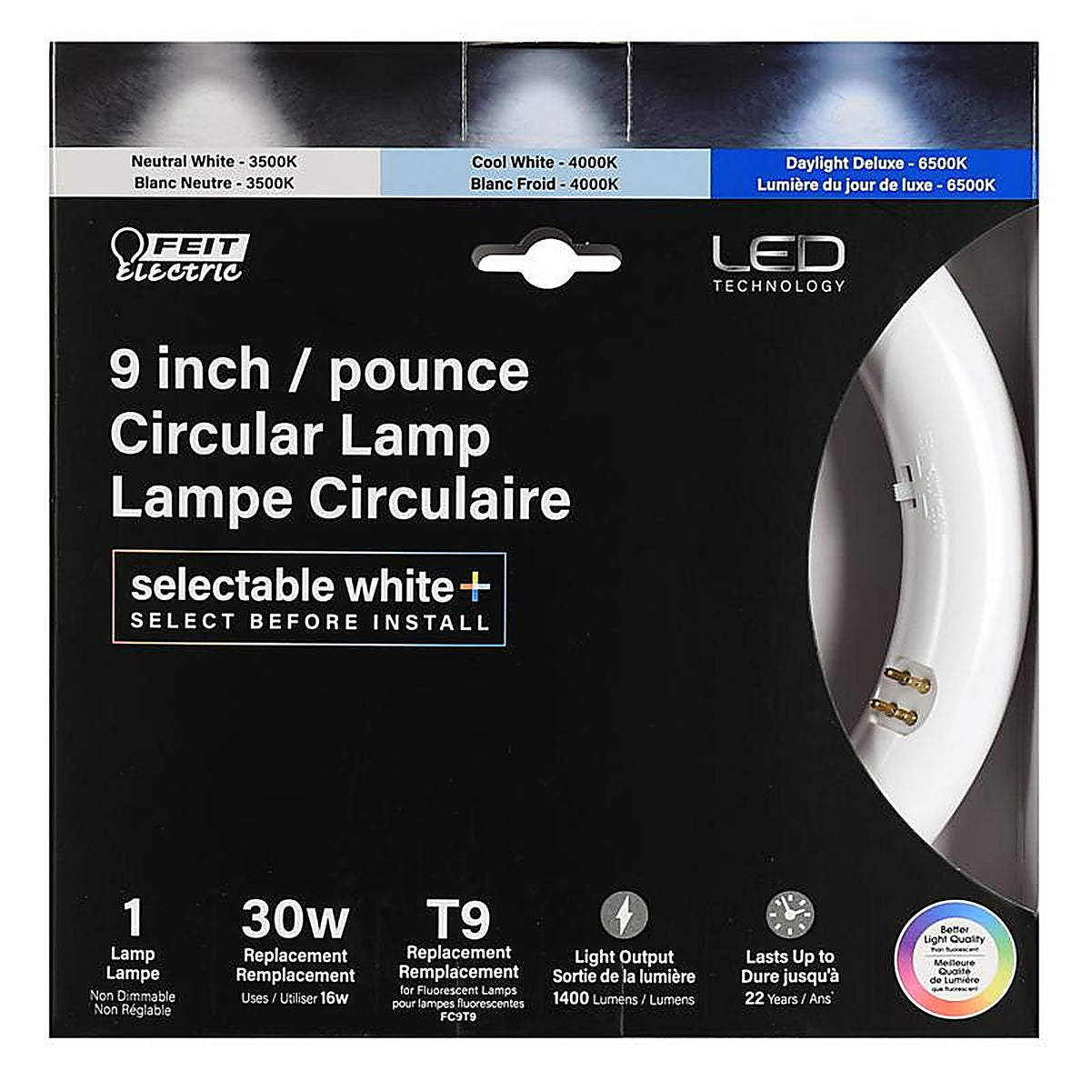 Feit Electric - FC9/3CCT/LED - T9 4-Pin LED Tube Light Color Changing 30 Watt Equivalence 1 pk