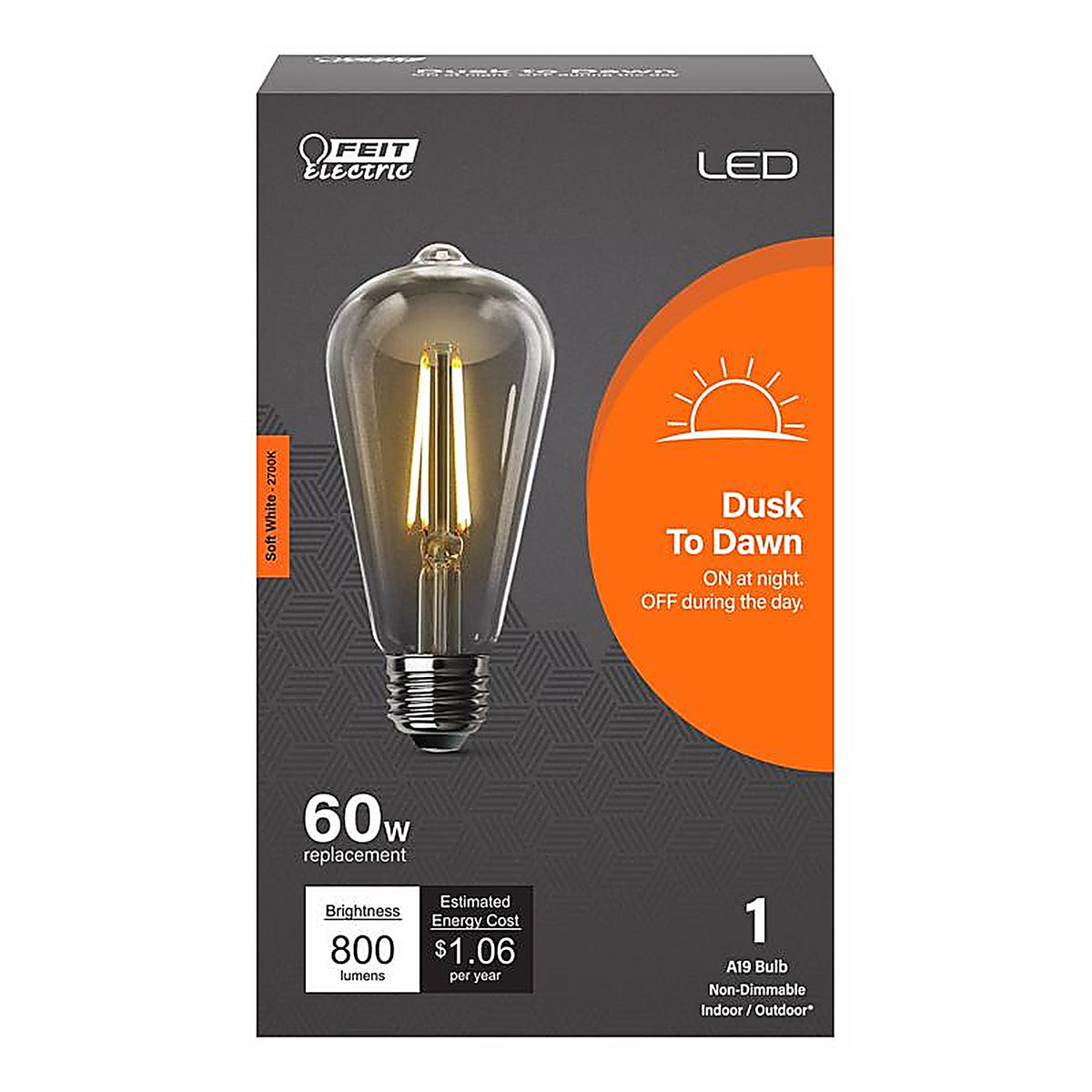 Feit Electric - ST19C927CADDFLD - ST19 E26 (Medium) LED Dusk to Dawn Bulb Soft White 60 Watt Equivalence 1 pk