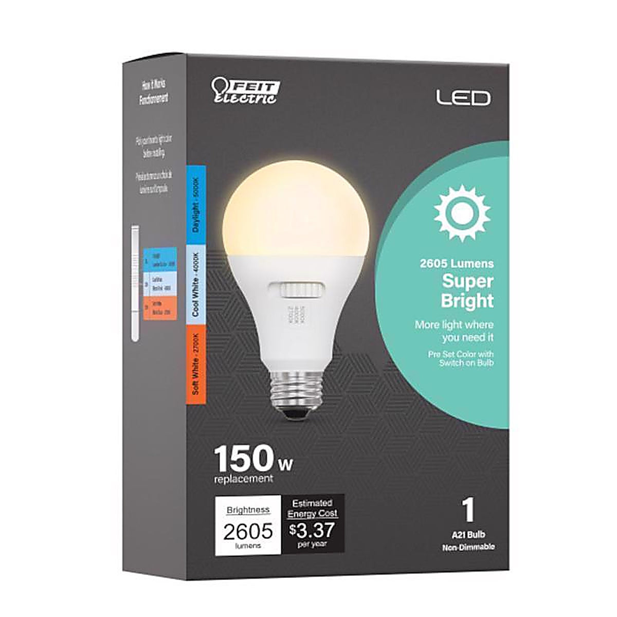 Feit - OM1503CCTCALEDI - LED A21 E26 (Medium) Smart-Enabled LED Bulb Tunable White 150 Watt Equivalence 1 pk