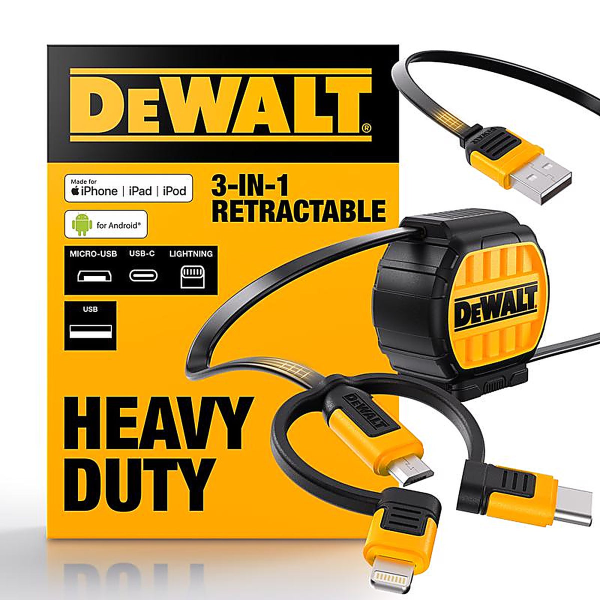 DeWalt - 131 1364 DW2 - USB to Micro to Type C 3-in-1 Cable 3 ft. Black/Yellow
