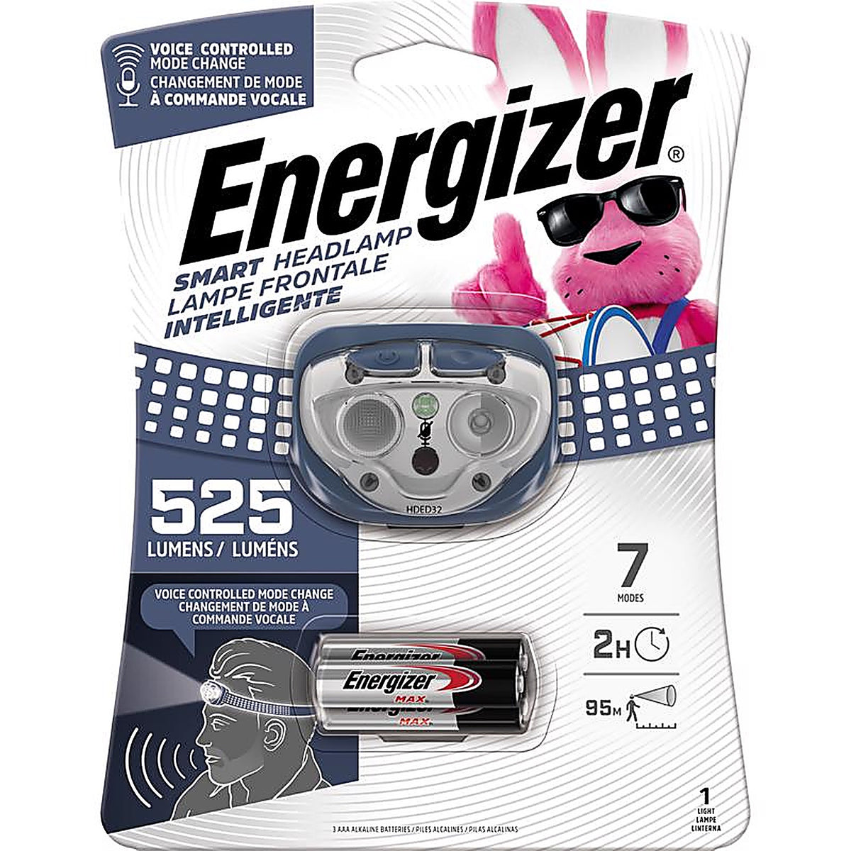 Energizer - ENHDED32E - Smart 525 lm Blue LED Head Lamp AAA Battery