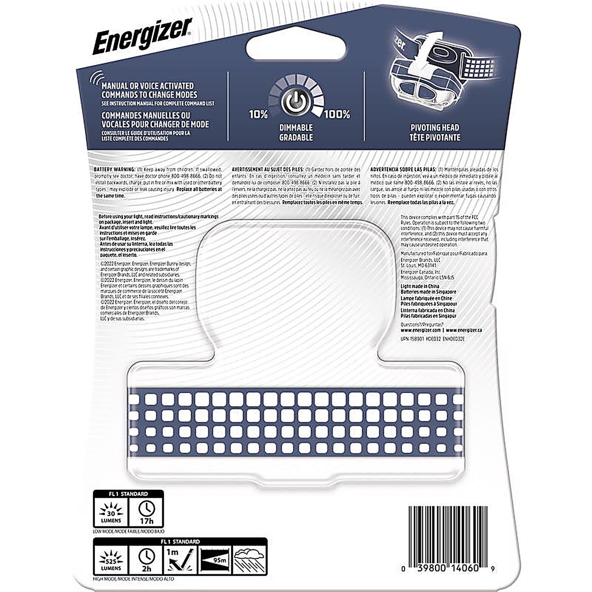 Energizer - ENHDED32E - Smart 525 lm Blue LED Head Lamp AAA Battery