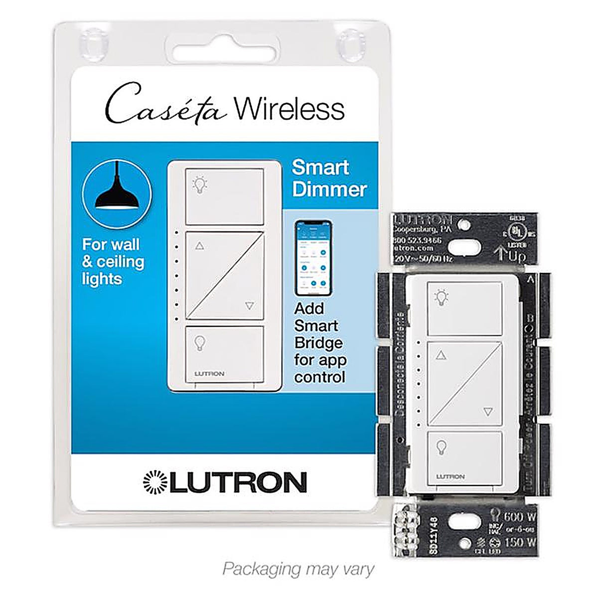 Lutron - PD-6WCL-WH-R - Caseta White 150 W Touch Smart-Enabled Dimmer Switch 1 pk