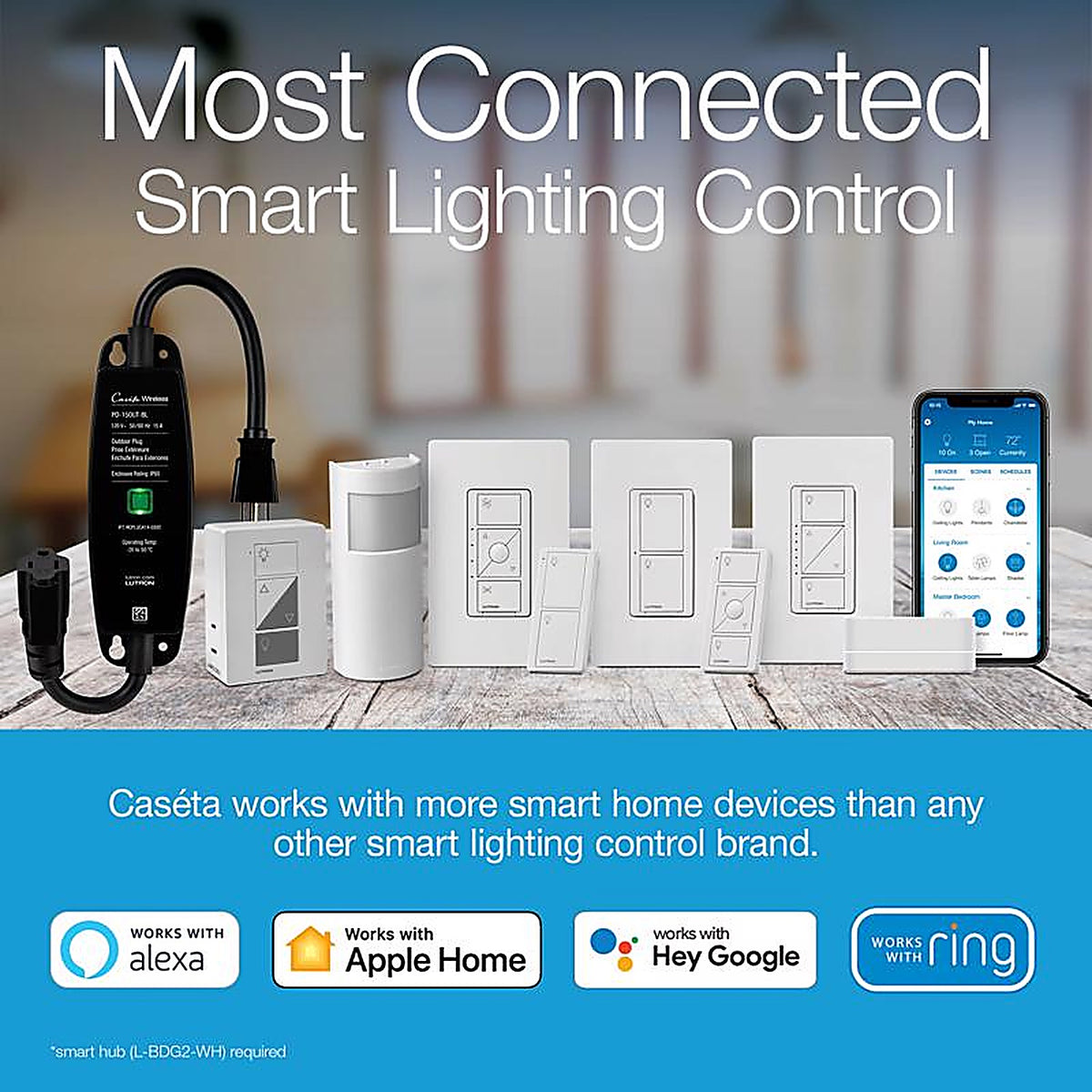 Lutron - PD-6WCL-WH-R - Caseta White 150 W Touch Smart-Enabled Dimmer Switch 1 pk