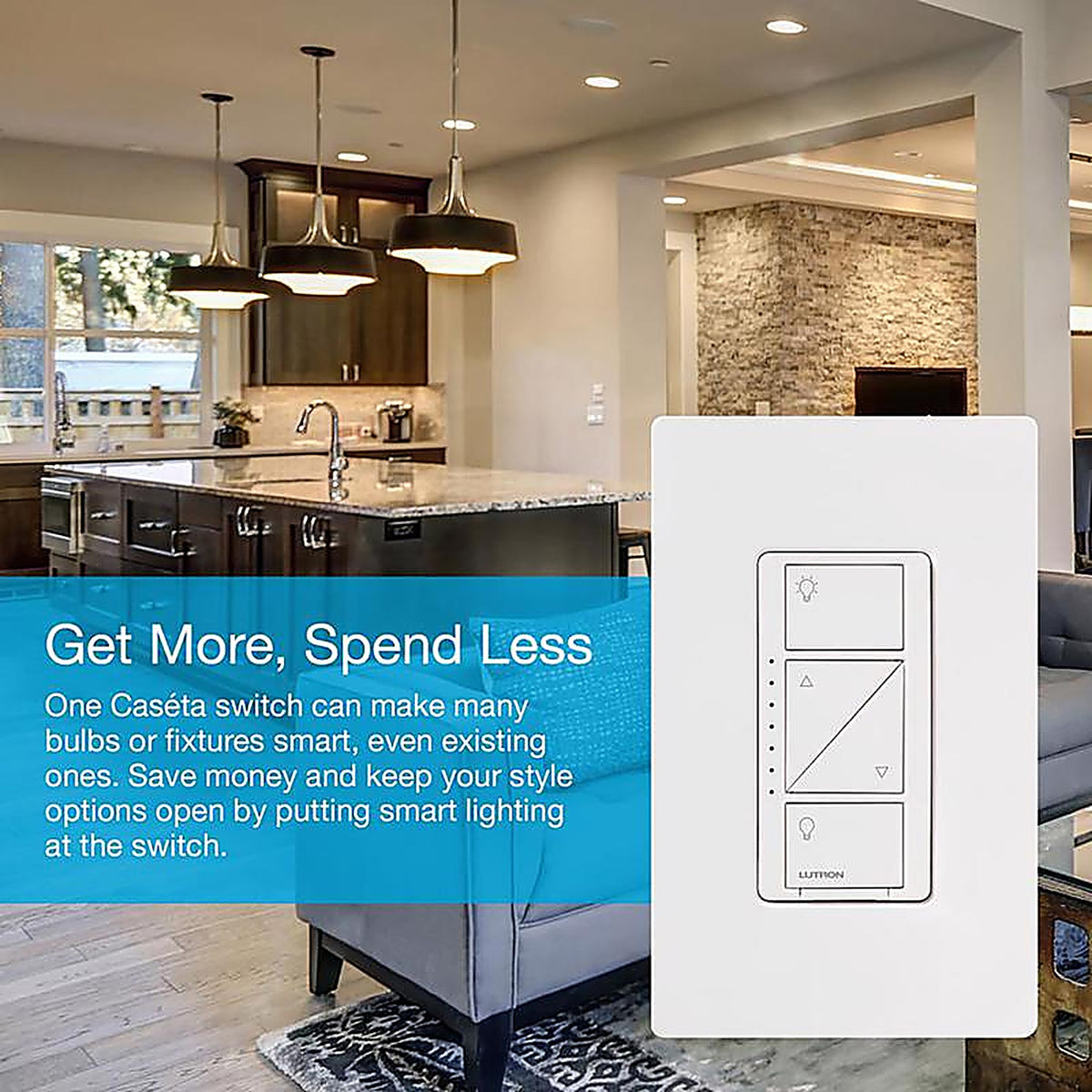 Lutron - PD-6WCL-WH-R - Caseta White 150 W Touch Smart-Enabled Dimmer Switch 1 pk