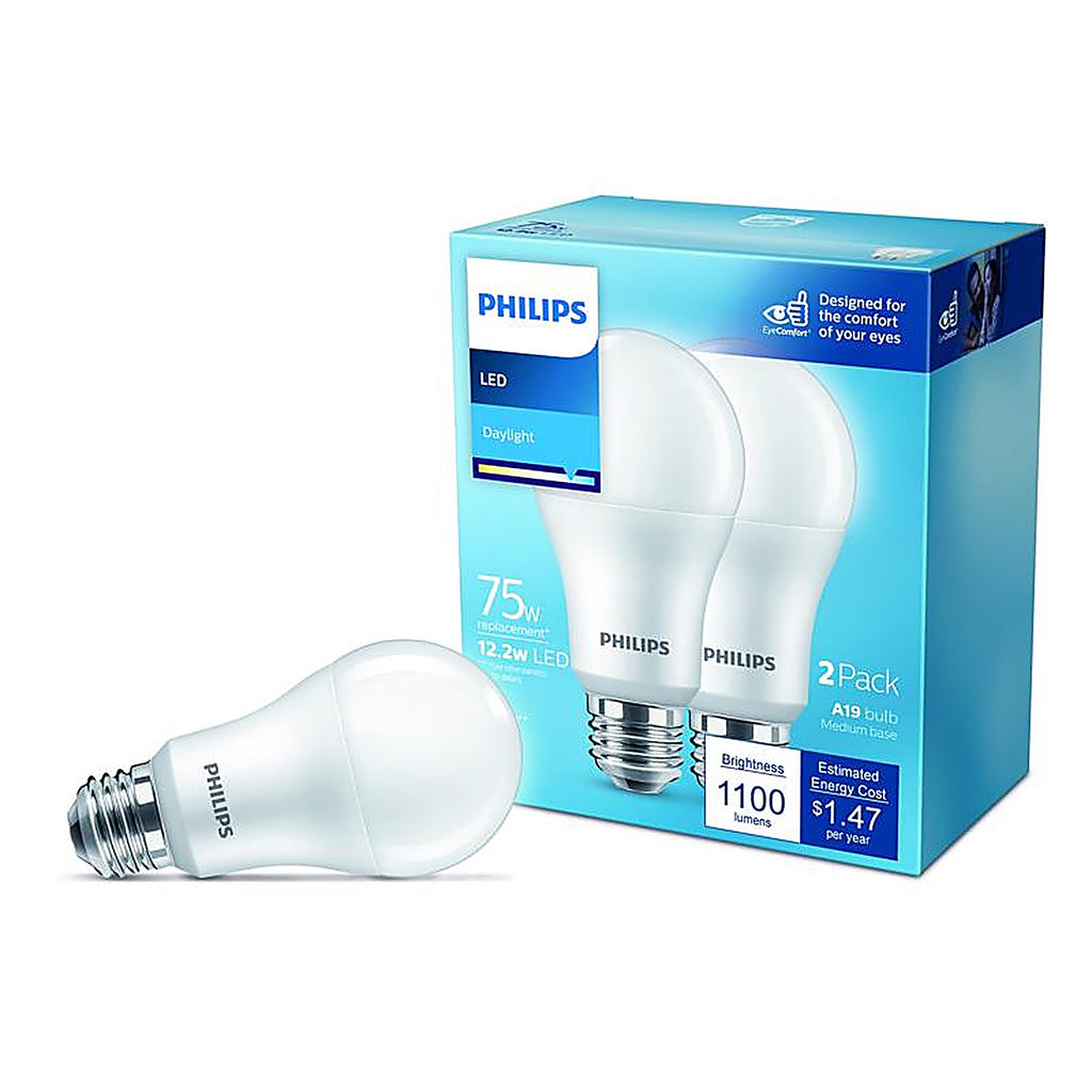 Philips - 575852 - A19 E26 (Medium) LED Bulb Daylight 75 Watt Equivalence 2 pk
