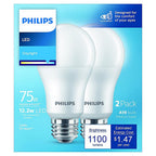 Philips - 575852 - A19 E26 (Medium) LED Bulb Daylight 75 Watt Equivalence 2 pk