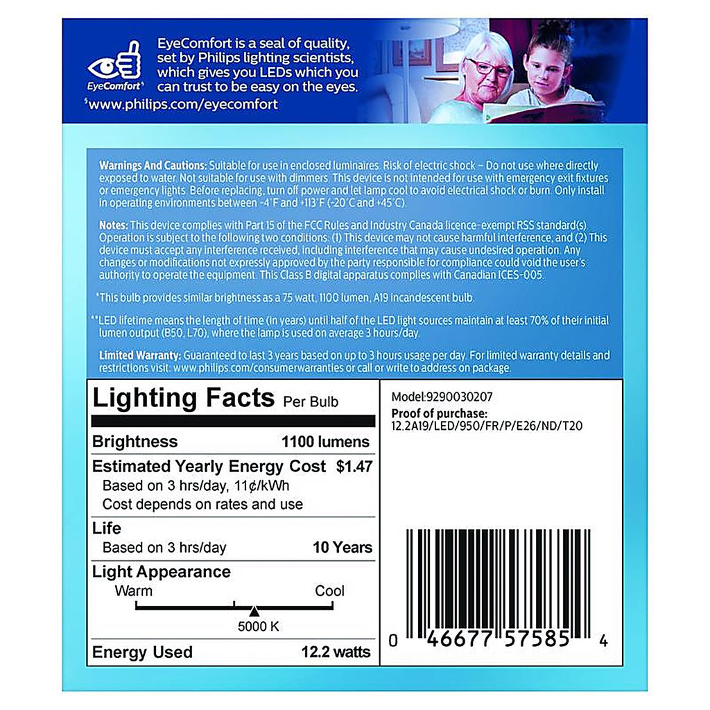 Philips - 575852 - A19 E26 (Medium) LED Bulb Daylight 75 Watt Equivalence 2 pk