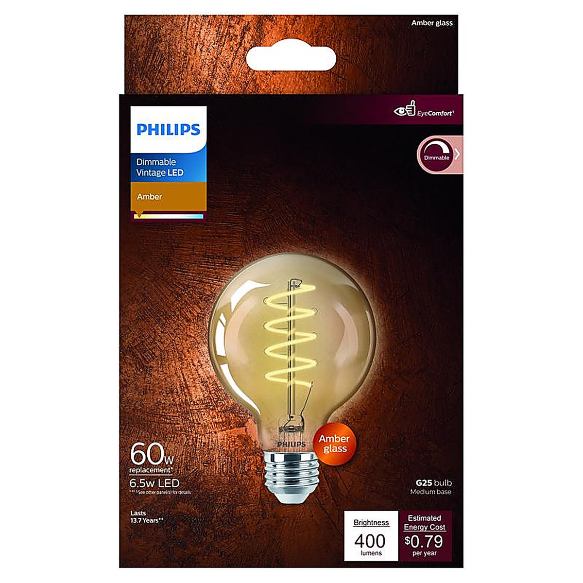 Philips - 565887 - G25 E26 (Medium) LED Bulb Amber 60 Watt Equivalence 1 pk