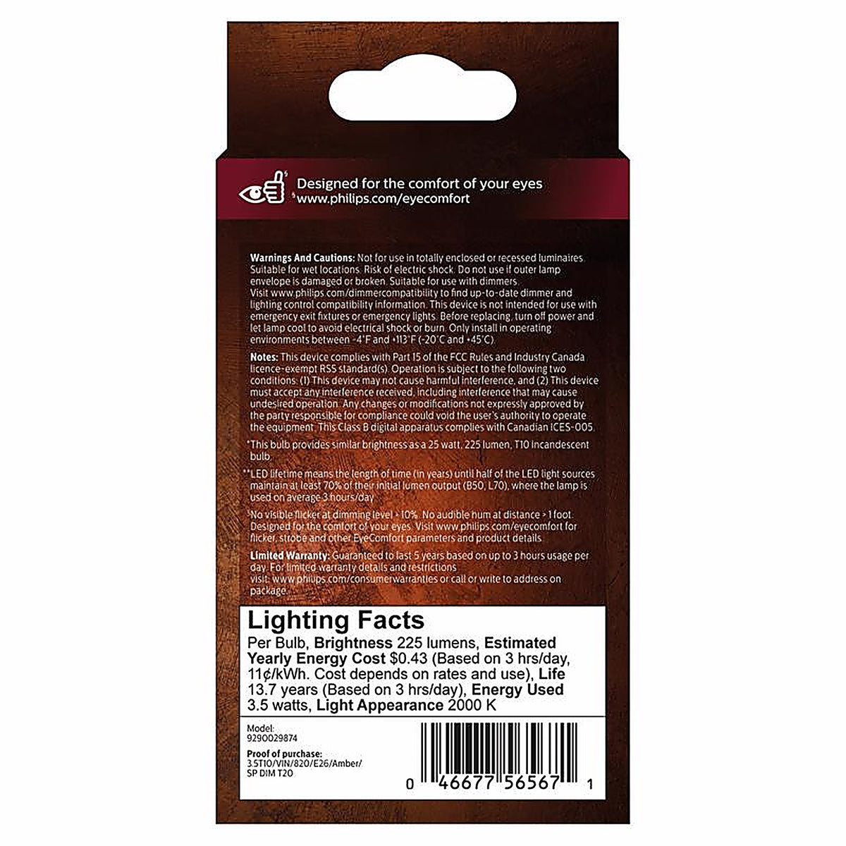 Philips - 565671 - T10 E26 (Medium) LED Bulb Amber 25 Watt Equivalence 1 pk