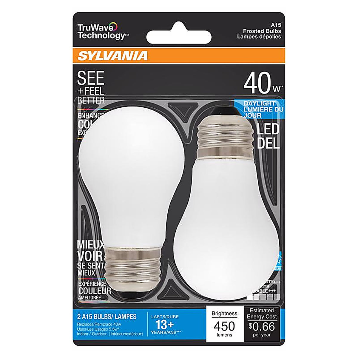 Sylvania - 40775 - Truwave A15 E26 (Medium) LED Bulb Daylight 40 Watt Equivalence 2 pk