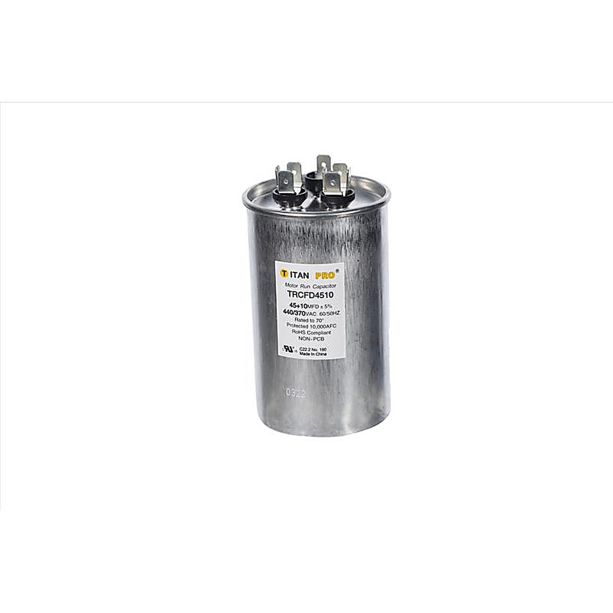 Titan Pro - TRCFD4510 - 45+10 MFD 440 V Round Run Capacitor