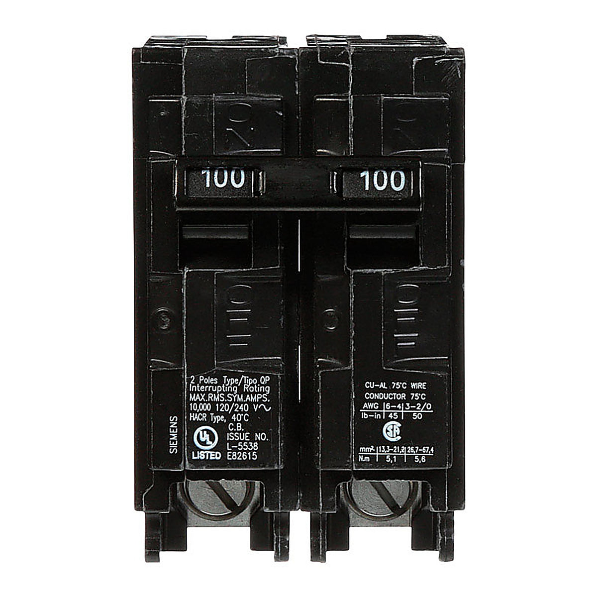 Siemens - Q2100 - 100 amps Double Pole 2 Circuit Breaker