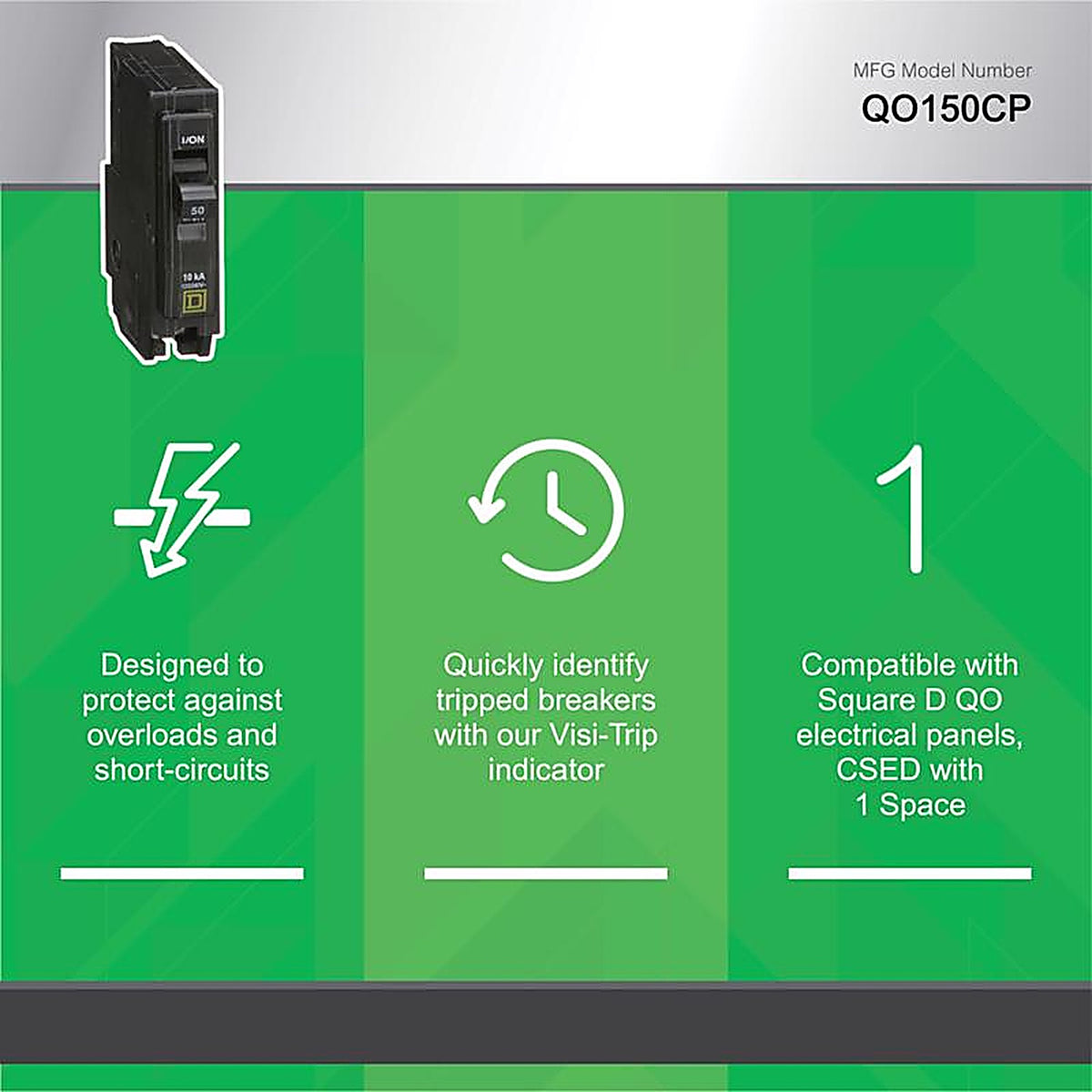 Square D - QO150CP - QO 50 amps Plug In Single Pole Circuit Breaker